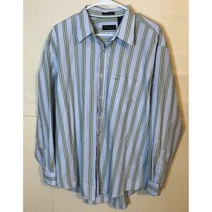 Van Heusen Mens Large 16-16.5 Wrinkle Free Striped Long Sleeve Button Up Shirt